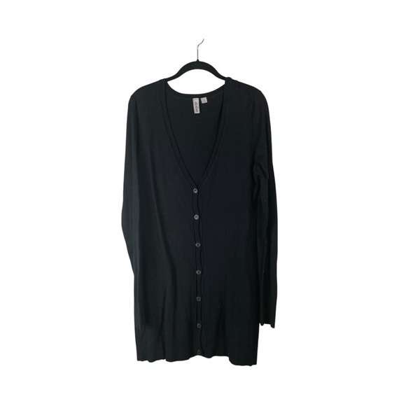 Caslon Black Longline V-Neck Button Front Cardigan Women’s Medium – Cotton Blend - Picture 2 of 6